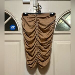 Ruched Brown Women's Midi Skirt